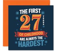 Funny 27th Birthday Card - Still a Big Kid at Heart - Bold Navy and Orange Design with Playful Childhood Quote - 145mm Square, Envelope Included