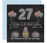 Funny 27th Birthday Cards for Men Woman - Chalk Blackboard - Happy Birthday Card for Nephew Daughter Son Sister Brother Auntie Niece Uncle Cousin, 145mm Humour Banter Greeting Cards