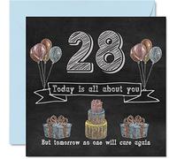 Funny 28th Birthday Cards for Men Woman - Chalk Blackboard - Happy Birthday Card for Nephew Daughter Son Sister Brother Auntie Niece Uncle Cousin, 145mm Humour Banter Greeting Cards