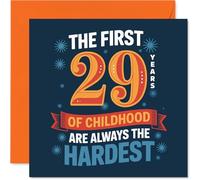 Funny 29th Birthday Card - Still Clinging to Childhood - Bold Blue and Orange Design with Playful Typography - Perfect for Not-quite-grown-ups - 145mm Square, Envelope Included