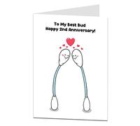 Funny 2nd Wedding Anniversary Card. Cotton. To My Best Bud Happy Second Anniversary. For Couple