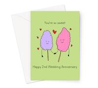 Funny 2nd Wedding Anniversary Greeting Card | Quirky Illustrated Cotton Wedding Anniversary Card For Husband and Wife (You're So Sweet Happy 2nd Anniversary Card)