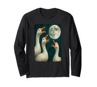 Funny 3 Geese Howling at The Moon Cursed Goose Meme Long Sleeve T-Shirt