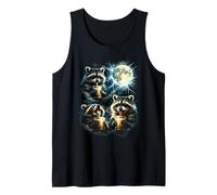 Funny 3 Raccoons Drinking Boba Tea Howling At Moon Raccoon Tank Top