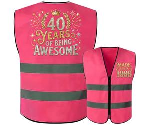 Funny 30th 40th 50th 60th Birthday Vest, Milestone Birthday Gifts with Front & Back Print for Women, Novelty Reflective Joke Present (Pink-40th)