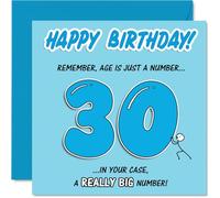 Funny 30th Birthday Card - Big Birthday Banter - Playful Blue and White Design with Bold '30' and Witty Age Joke - 145mm Square, Envelope Included