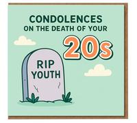 Funny 30th Birthday Card - Condolences on the Death of Your 20s, RIP Youth Gravestone Design, Milestone Humour for Him Her Friend