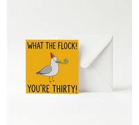 Funny 30th Birthday Card, Humorous Seagull What The Flock Joke Greeting Note for Milestone Party Celebration, Animal Gift for Best Friend Sister Brother, Blank Inside Thick Stationery 13x13cm