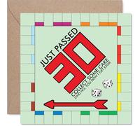Funny 30th Birthday Card - Level Up Your Thirties - Playful Monopoly-inspired Design with Witty Cake Twist - 145mm Square, Envelope Included
