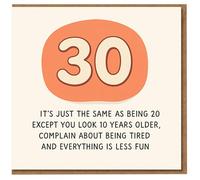 Funny 30th Birthday Card - Retro '30' with Sarcastic Message: It’s Just the Same as Being 20 Except You Look 10 Years Older