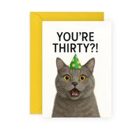 Funny 30th Birthday Card - Shocked Cat “You’re Thirty?!” - Milestone Greeting for Him, Her, Brother, Sister, Wife, Husband, Colleagues, Coworkers, Women, Men - 30 Years Old - Comes with Stickers