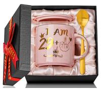 Funny 30th Birthday Gifts for Women, 14oz Pink Ceramic Coffee Cup Gift Idea | Gold Print Marble Mug for Her Turning 30 Years Old as a Friendly Joke Birthday Celebration, with Lid, Card, Nice Gift Boxed