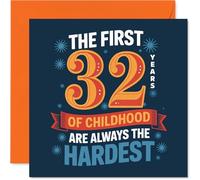 Funny 32nd Birthday Card - Still a Big Kid at Heart - Bold, Playful Blue and Orange Design with Cheeky Childhood Joke - 145mm Square, Envelope Included