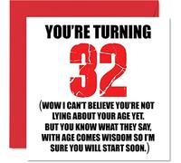 Funny 32nd Birthday Cards for Men Woman - Start Lying - Fun Birthday Card for Dad Mum Son Daughter Brother Sister Uncle Auntie Cousin, 145mm Rude Joke Humour Greeting Cards