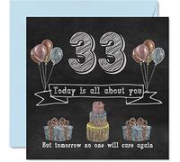 Funny 33rd Birthday Cards for Men Woman - Chalk Blackboard - Happy Birthday Card for Auntie Mum Dad Daughter Son Sister Uncle Brother Cousin, 145mm Humour Banter Greeting Cards