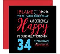 Funny 34th Anniversary Card for Husband Wife - Your Fault I'm Extremely Happy - Happy 34th Wedding Anniversary Card for Partner, 145mm Greeting Cards Anniversaries