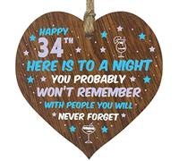 Funny 34th Birthday Gift For Women Men Wooden Heart Plaque - Won't Remember - Dark Wood Sign Keepsake, Joke Humour Banter Happy Birthday Present for Mum Cousin Friend Girlfriend Wife Auntie