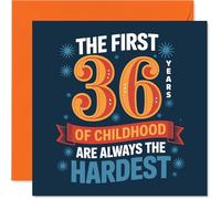 Funny 36th Birthday Card - Still Not Quite Grown Up - Bold, Colourful Design with a Cheeky 36-year Twist - Guaranteed to Raise a Chuckle - 145mm Square, Envelope Included