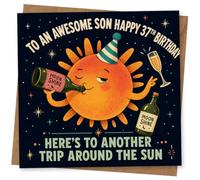 Funny 37th Birthday Card for Son - To an Awesome Son Happy 37th Birthday, Here’s to Another Trip Around the Sun with Moonshine Design