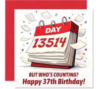 Funny 37th Birthday Card - Who's Counting Anyway? - Playful Red and White Calendar Design with Witty Birthday Caption - 145mm Square, Envelope Included