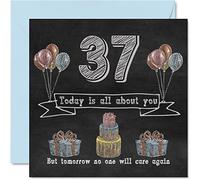 Funny 37th Birthday Cards for Men Woman - Chalk Blackboard - Happy Birthday Card for Auntie Mum Dad Daughter Son Sister Uncle Brother Cousin, 145mm Humour Banter Greeting Cards