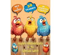 Funny 38th Anniversary Card for Wife (Shocked Birds Humour) - From Husband Wedding Her Greeting Blank Inside Envelope Included Gift Idea UK