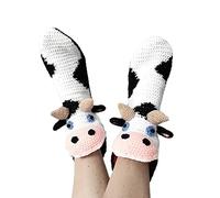 Funny 3D Animal Knitted Socks - Crocodile, Shark, Fish Pattern Winter Warm Floor Socks (A-Black White Cow, Free Size)
