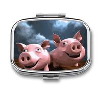 Funny 3D Piggies Pill Box 2 Compartments Portable Travel Pill Case Mini Medicine Organizer for Pocket Purse Metal Waterproof Medicine Container Holder Vitamin Fish Oil