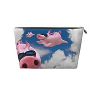 Funny 3D Piggies Womens Makeup Bag Leather Travel Toiletry Organizer Wash Bag Cosmetic Pouch with Zipper Girls Handbag Gold