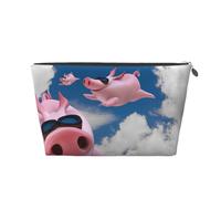 Funny 3D Piggies Womens Makeup Bag Leather Travel Toiletry Organizer Wash Bag Cosmetic Pouch with Zipper Girls Handbag Silver