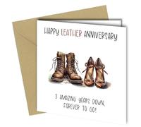 Funny 3rd Anniversary Card, Unique Design, 'Happy Leather Anniversary' 3 years down, forever to go #1728
