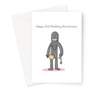 Funny 3rd Wedding Anniversary Greeting Card | Quirky Illustrated Leather Wedding Anniversary Card For Husband and Wife (Leather BDSM Joke Anniversary Card)