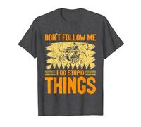 Funny 4 Wheeling Don't Follow Me I Do Stupid Things ATV Joke T-Shirt, Men, Dark Heather Grey, X-Large