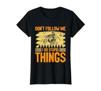Funny 4 Wheeling Don't Follow Me I Do Stupid Things ATV Joke T-Shirt, Women, Black, X-Large