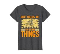 Funny 4 Wheeling Don't Follow Me I Do Stupid Things ATV Joke T-Shirt, Women, Dark Heather Grey, Small
