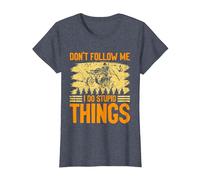 Funny 4 Wheeling Don't Follow Me I Do Stupid Things ATV Joke T-Shirt, Women, Heather Blue, Large