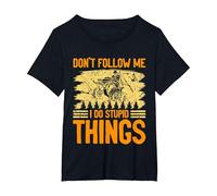 Funny 4 Wheeling Don't Follow Me I Do Stupid Things ATV Joke T-Shirt, Women's Plus, Black, 3X