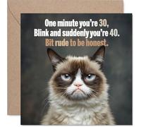 Funny 40th Birthday Card - Aging Hits in a Blink - Humorous Cat with Sassy Caption - for Anyone Embracing the Big 4-0 with Laughs - 145mm Square, Envelope Included