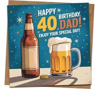 Funny 40th Birthday Card for Dad - Beer Theme Greeting Card, Happy 40 Dad, 145mm x 145mm, Includes Kraft Envelope, For Father/Men, Celebration Cheers