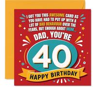 Funny 40th Birthday Card for Dad - Big 4-0 Banter - Vibrant Colours and Playful Text Make Turning Forty a Laugh - 145mm Square, Envelope Included