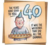 Funny 40th Birthday Card for Him - The Years Have Been Good to You, The Weekends Did the Damage - Humor Milestone, 145mm x 145mm, Includes Kraft Envelope