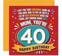 Funny 40th Birthday Card for Mum - Turning 40 with a Wink - Bold, Colourful Design and Playful Message - 145mm Square, Envelope Included