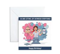 Funny 40th Birthday Card for Women - Humorous Diet & Cake Joke Design - Happy Milestone Greeting for Best Friend Sister Wife Her - Joy Outweighs Everything Gifts with Envelope