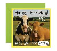 Funny 40th Birthday Card - Herd You Are Forty Cow - Gifts for Him, Her, Brother, Sister, Friends, Bestie, BFF, Mates, Lad, Bro, Women, Men - Fortieth - Comes with Stickers