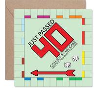 Funny 40th Birthday Card - Level Up at 40 - Monopoly-inspired Design with Tongue-in-ch irthday Twist - 145mm Square, Envelope Included