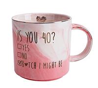 Funny 40th Birthday Gifts for Women - Turning 40 Year Old Birthday Bday Gift Ideas for Wife, Mom, Daughter, Sister, Aunt, Best Friends, Coworkers - Fabulous Pink Marble Mug, Ceramic 11.5oz Coffee Cup