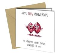 Funny 40th Ruby Anniversary Card, Unique Design, 'Happy Ruby Anniversary' 40 years down, forever to go #1740