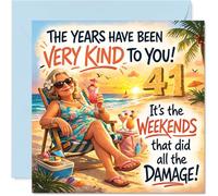 Funny 41st Birthday Card - Cheeky Nod to Surviving 41 - Beach Celebration Scene with Witty Weekend Damage Joke - Guaranteed to Amuse and Stand Out - 145mm Square, Envelope Included