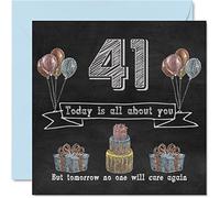 Funny 41st Birthday Cards for Men Woman - Chalk Blackboard - Happy Birthday Card for Uncle Mum Dad Sister Brother Nanny Grandma Grandad Auntie, 145mm Humour Banter Greeting Cards