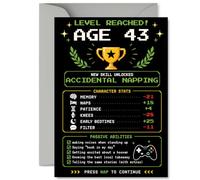 Funny 43rd Birthday Card - Level Up in Style - Retro Video Game with Trophy and Comical Age 43 Stats - A5, Envelope Included
